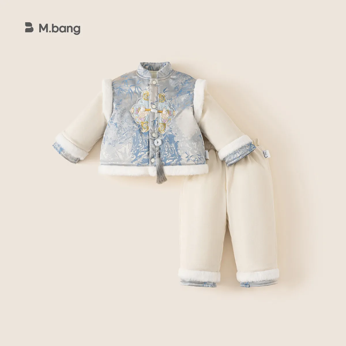 2024童装儿童冬季周岁礼服套装男童国风两件套加绒加厚棉衣拜年服