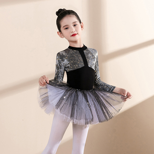 芭蕾女孩演出中国舞连体考级服 练功形体长袖 舞蹈服儿童女秋季 新款