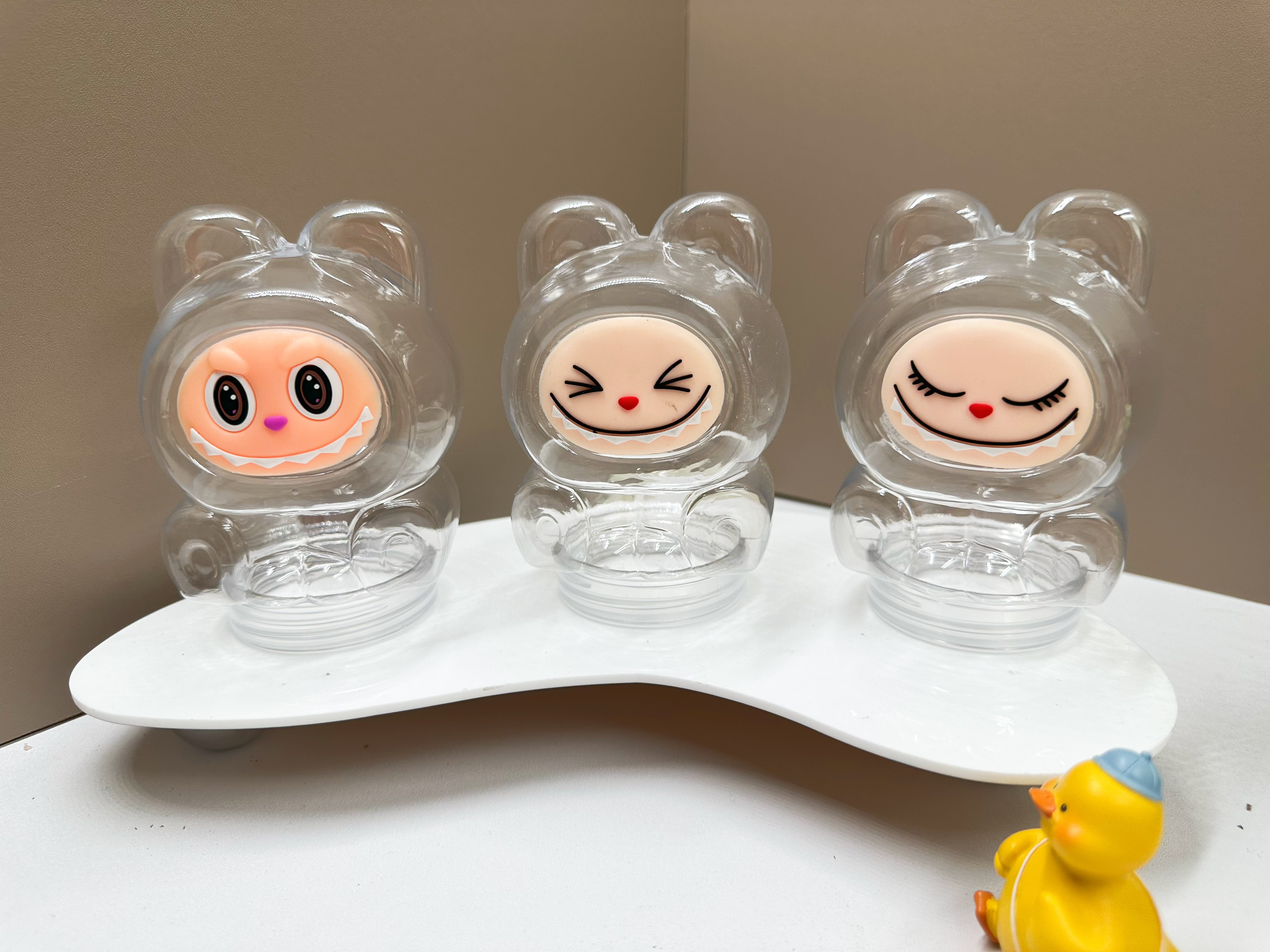 300ml透明拉布布空瓶可爱史莱姆水晶泥罐美甲DIY饰品异形带表情瓶