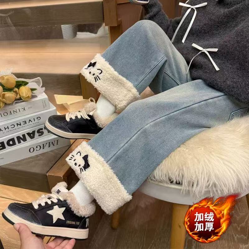 加绒女童牛仔裤秋冬加厚长裤