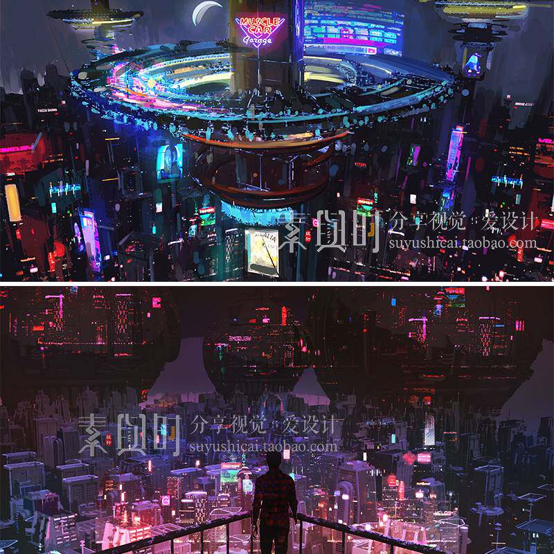 赛博朋克风游戏场景科幻机械cg图片氛围psd原画参考美术素材资源