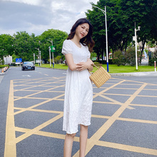 赫本风桔梗法式初恋长裙可盐可甜白色甜美连衣裙子女夏超仙女森系