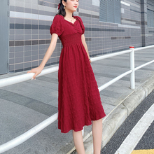 法式中长裙很仙气森系女气质女神范可甜可盐赫本风收腰连衣裙夏装