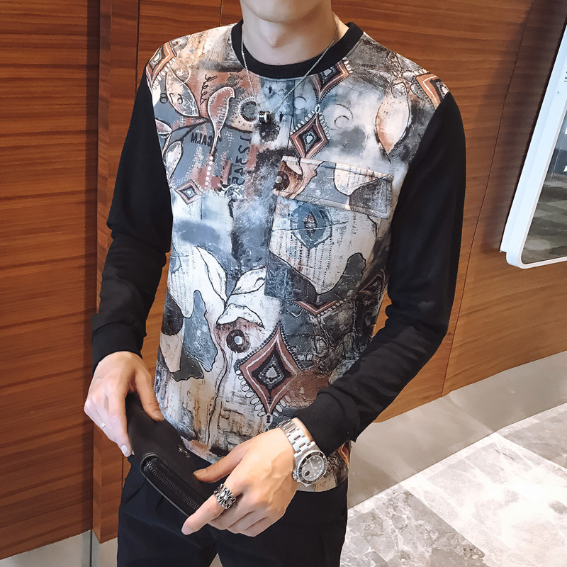 2025秋冬款男士卫衣韩版长袖T恤上衣服潮打底衫外穿个性痞帅风p55,男装T恤,电商A270