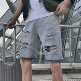 2025男夏季短裤韩版潮流牛仔裤五分裤破洞浅色5分裤网红NZ24-p40，男装牛仔裤，电商A270