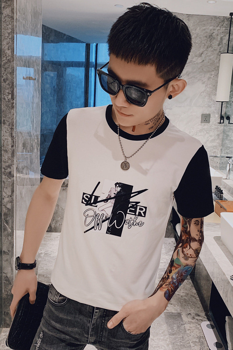 短袖男潮牌潮流上衣服韩版修身潮牌时尚个性小衫精神小伙帅气P38,男装T恤,电商A270
