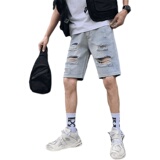2025男夏季短裤韩版潮流牛仔裤五分裤破洞浅色5分裤网红NZ24-p40，男装牛仔裤，电商A270