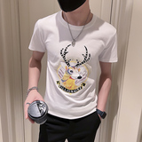 圆领T男装套头夏季打底时尚潮牌修身短袖薄钻半袖烫体恤p28，男装T恤，电商A270