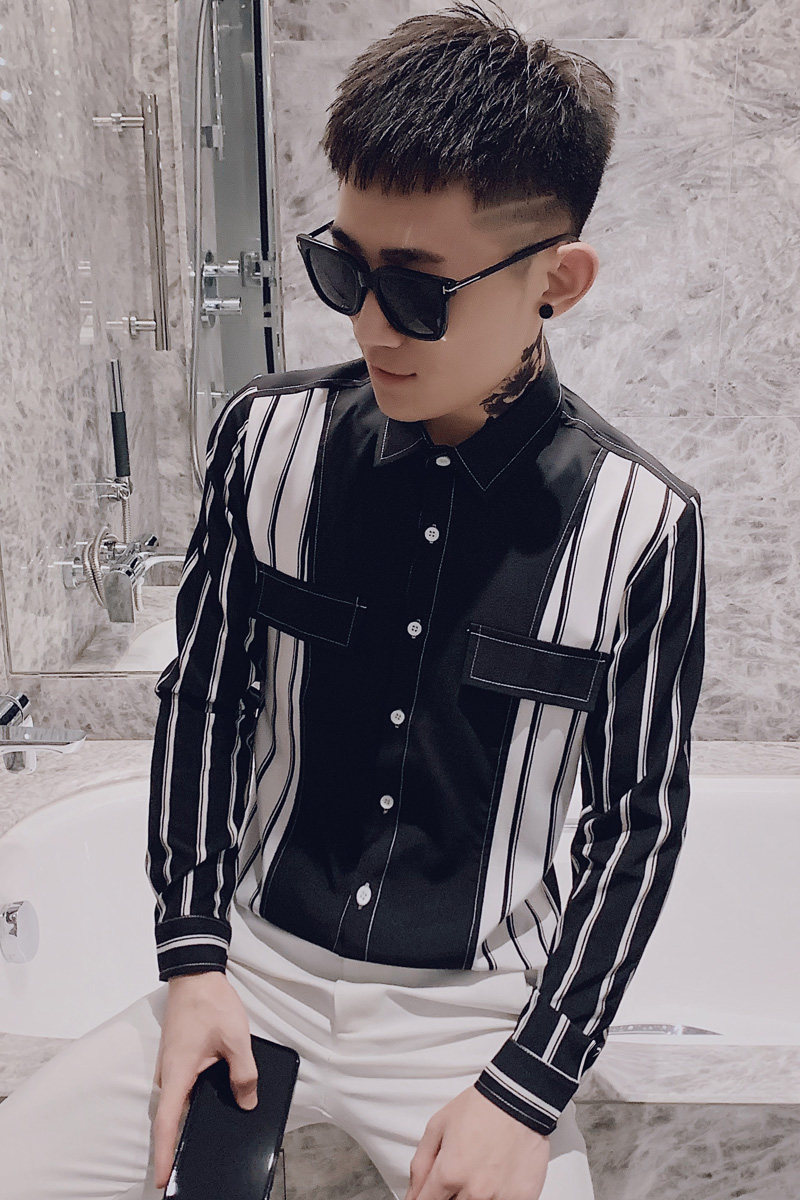 男士衬衫修身条纹百搭帅气百搭潮流上衣服衬衣工作服精神小伙P50,男装衬衫,电商A270