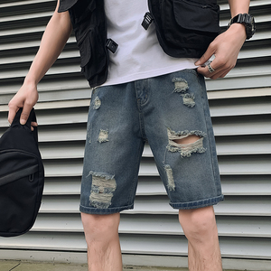 2025男夏季短裤韩版潮流牛仔裤五分裤破洞潮5分裤网红NZ23-p40图片