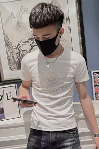 2025夏季男短袖t恤半袖潮流体恤修身网红衣服潮牌百搭白AT45-P35图片