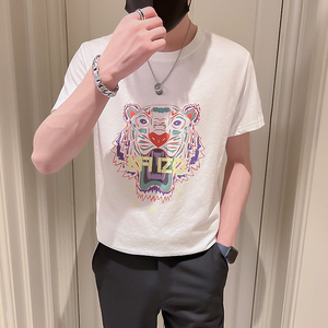 夏季薄款2022半袖衣服印花圆领上韩版t恤短袖潮牌圆领男装p28图片