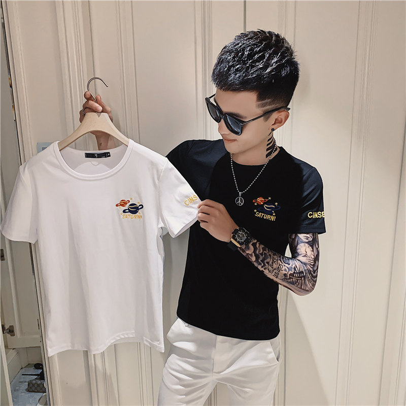 2025夏季男短袖t恤半袖潮流体恤修身网红衣服潮牌百搭白AT30-P35图片