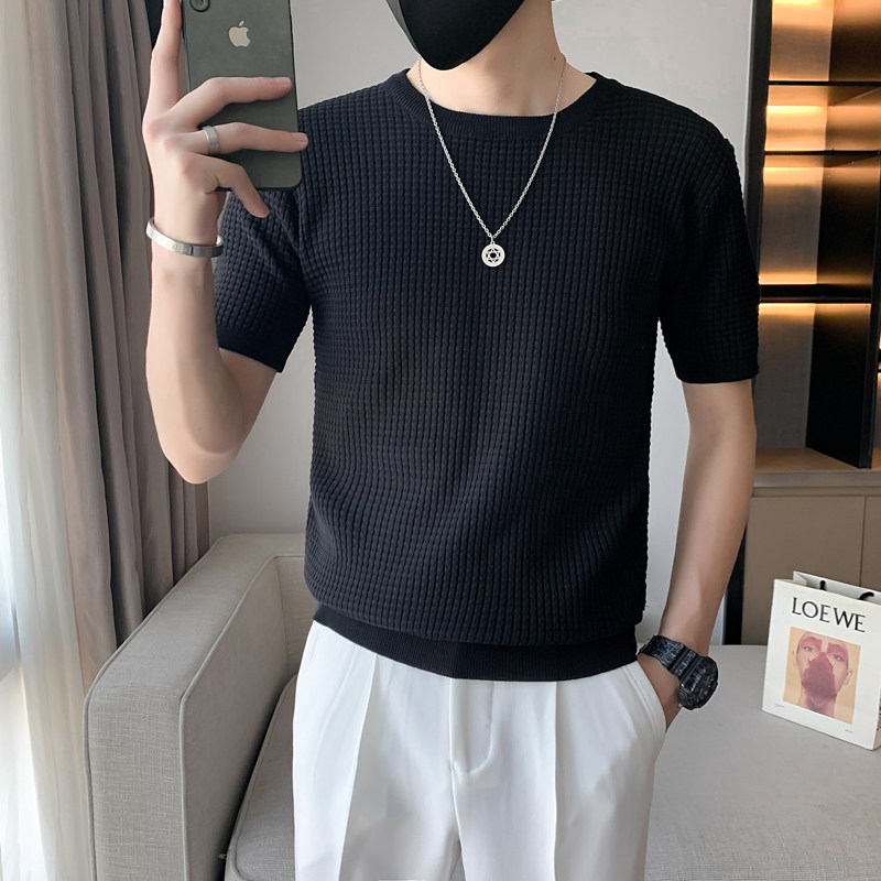 半袖上毛衣2022针织衫男士夏季T恤潮牌绿色短袖新款薄款P48,男装T恤,电商A270