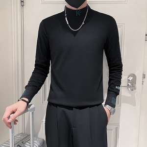 2025春秋季长袖T恤男打底衫小衫半高领刺绣男装上衣服CT10-P45图片