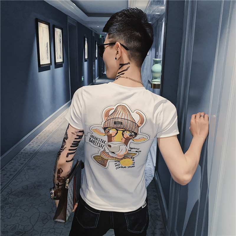 2025夏季男短袖t恤半袖潮流体恤修身网红衣服潮牌百搭红AT33-P35,男装T恤,电商A270