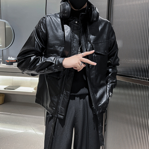 2025男士皮夹克潮牌痞帅工装皮衣外套精神小伙P88图片