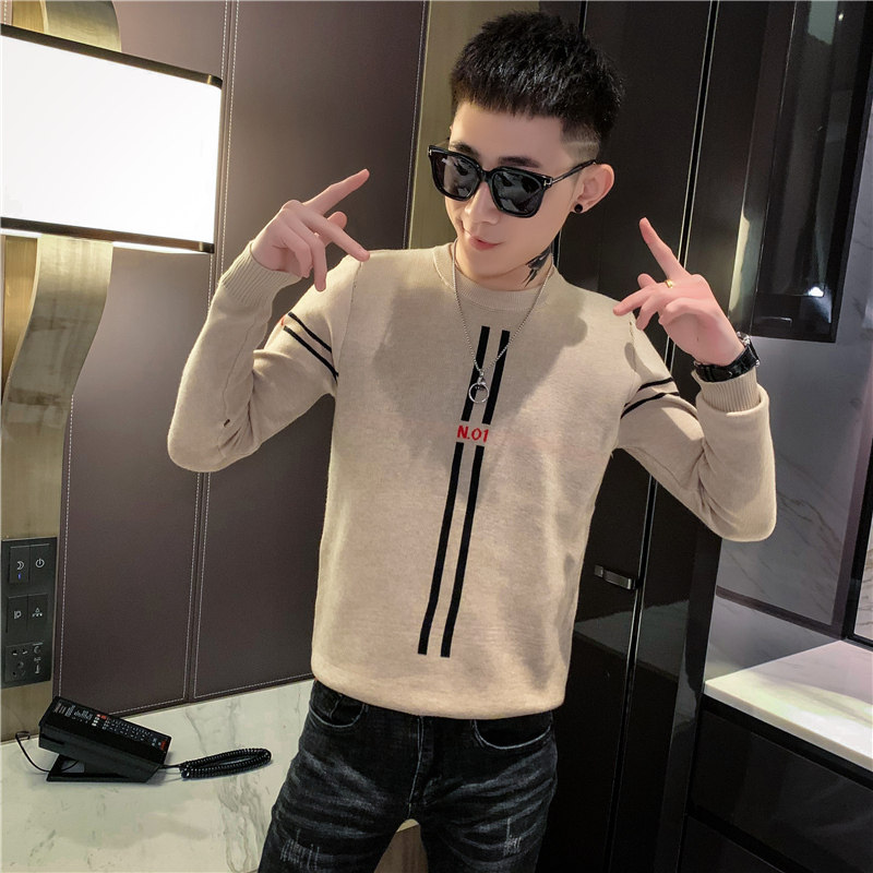 秋冬男毛衣修身线衣圆领潮流打底针织衫精神小伙毛衣男潮流特P40图片