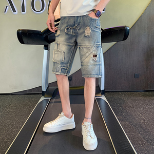 夏季男士牛仔裤裤子短裤修身潮流破洞薄款2025新款痞帅P50控78图片