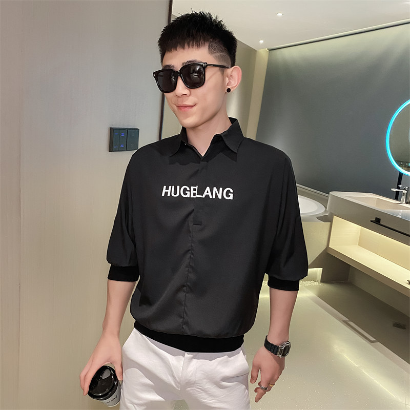 发型师衬衫男夏季新款冰丝薄款短袖帅气衬衣潮流痞帅网红上衣P40,男装T恤,电商A270