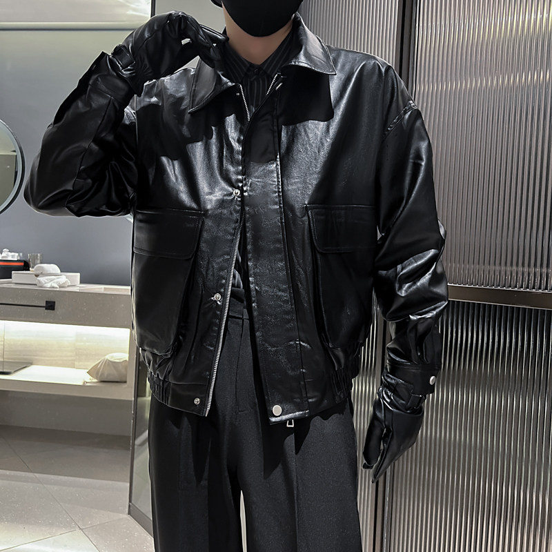 2025春秋季男士机车皮衣潮牌皮夹克外套翻领潮牌痞帅AP906-p88,男装夹克,电商A270