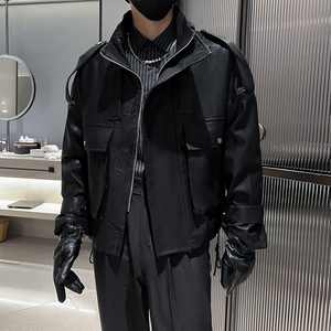 2025新款男士皮夹克潮牌皮衣潮流痞帅暗黑工装外套雅痞p98图片