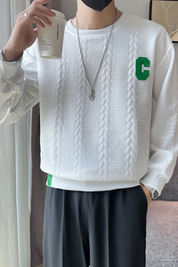 2025春秋季男士卫衣长袖套头休闲纯色痞帅休闲ins上衣服打底衫P38图片