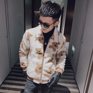 秋季修身羊羔毛加绒夹克男士外套帅气上衣潮流韩版秋冬款加厚P110图片