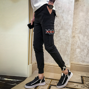 工装裤子夏季潮流刺绣休闲小脚潮牌潮男网红社会小伙ins九分裤P55图片