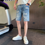 2025夏季男士短裤五分裤马裤中裤牛仔潮流破洞薄款破洞男裤子P50，男装牛仔裤，电商A270