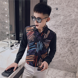 男士衬衫修身痞帅炸街帅气百搭潮流上衣服衬衣工作服精神小伙P50图片