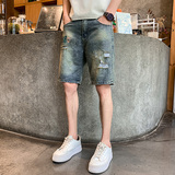 夏季男士短裤五分裤马裤中裤牛仔休闲破洞2025夏季nz231-p50，男装牛仔裤，电商A270