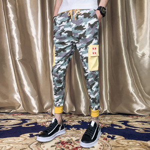 男裤子韩版迷彩工装裤潮流韩版修身九分束脚裤社会小伙潮牌9分裤图片