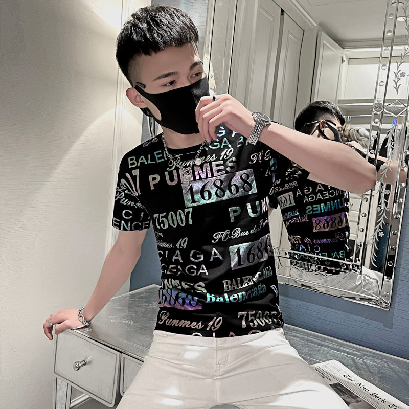 2025夏季男短袖t恤半袖潮流体恤修身网红衣服潮牌百搭白AT46-P35,男装T恤,电商A270