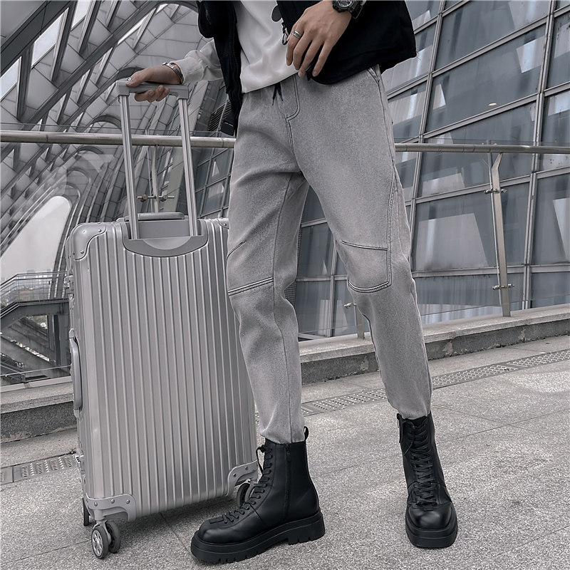 2025秋冬季男搭配马丁靴的裤子潮牌牛仔长裤灰色哈伦裤P50加绒60,男鞋马丁靴,电商A270