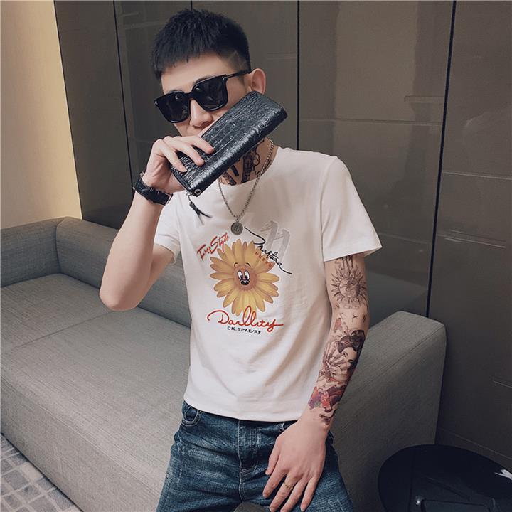 夏季短袖T恤衫男士修身印花潮流衣服潮牌时尚个性菊花精神小伙P38,男装T恤,电商A270