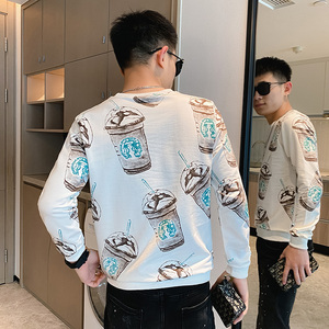 2025年秋季卫衣男春秋款痞帅印花潮流打底衫无帽上衣服炸街P50图片