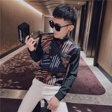 男士衬衫修身彩虹条纹帅气百搭潮流上衣服衬衣工作服精神小伙P50，男装衬衫，电商A270
