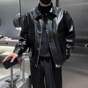 2025春秋季雅痞男士机车皮衣潮牌皮夹克外套翻领潮牌痞帅AP906-p8图片