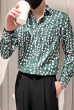 2025秋季男士长袖衬衫韩版修身发型师痞帅工作服绿色P55，男装衬衫，电商A270