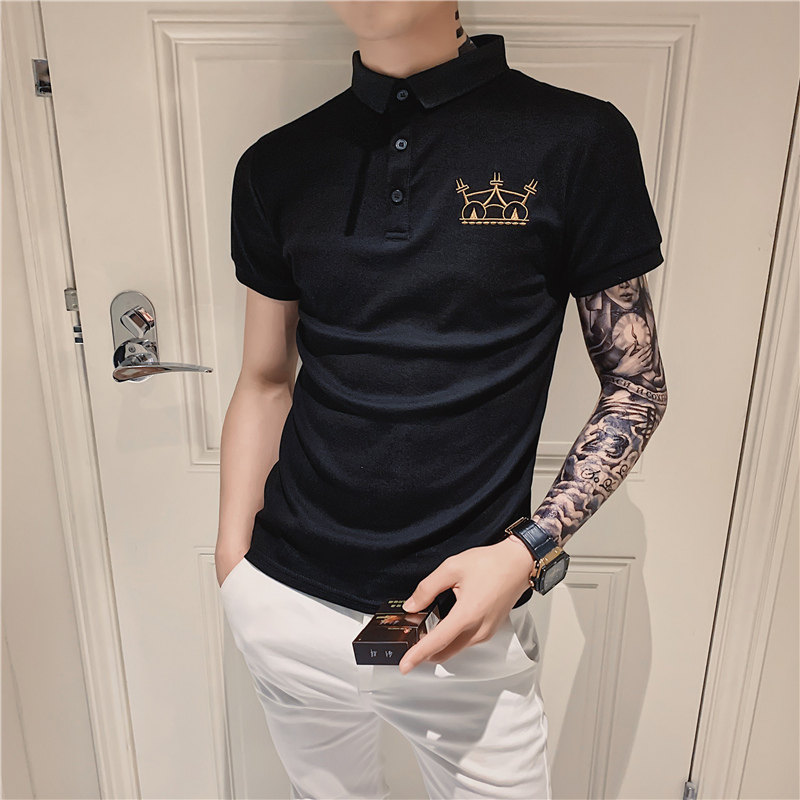 2025夏季新款短袖T恤男半袖polo衫修身翻领潮牌网红衣服黑色-p45,男装T恤,电商A270