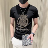 老虎头新款T恤薄款男圆领打底休闲2022钻上衣烫夏季短袖半袖P38，男装T恤，电商A270
