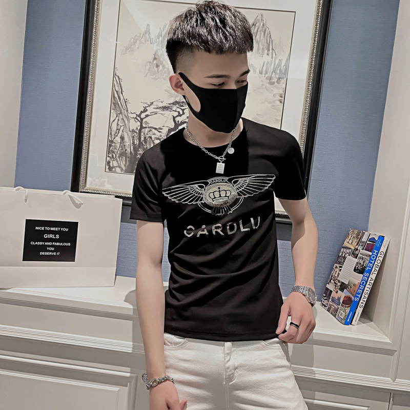 2025夏季男短袖t恤半袖潮流体恤修身网红衣服潮牌百搭黑AT45-P35图片