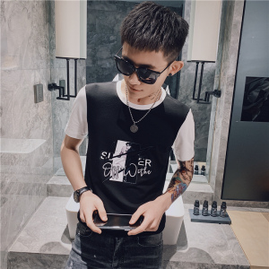 短袖男潮牌潮流上衣服韩版修身潮牌时尚个性小衫精神小伙帅气P38图片