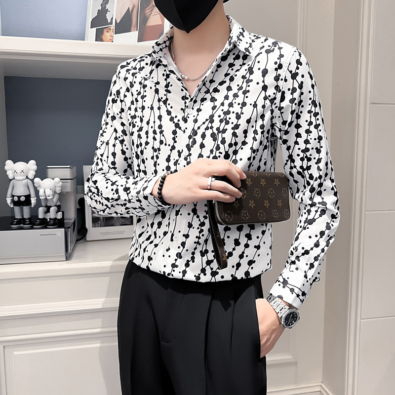 2025秋季男士长袖衬衫韩版修身发型师痞帅工作服P55,男装衬衫,电商A270