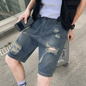 2025男夏季短裤韩版潮流牛仔裤五分裤破洞潮5分裤网红NZ23-p40图片