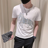 潮牌男装夏季男短袖t恤印花修身衣服恤圆领打底体恤半袖韩版p28，男装T恤，电商A270