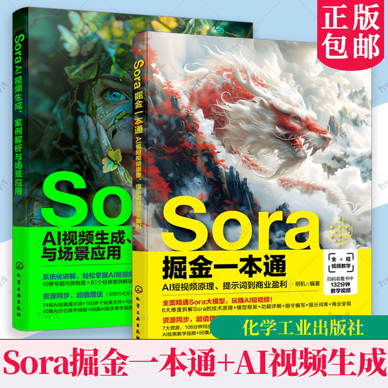 2册任选】 Sora掘金一本通 AI短视频原理提示词到商业盈利Sora AI视频生成案例解析与场景应用 Sora文生视频 AI短视频生成技术指南