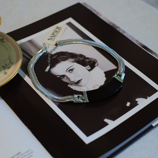 toccata 短 黑色 Napier 项链 银色 vintage