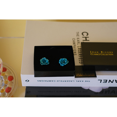 vintage toccata Joan Rivers 蓝色 花卉 保存品 耳针 耳环